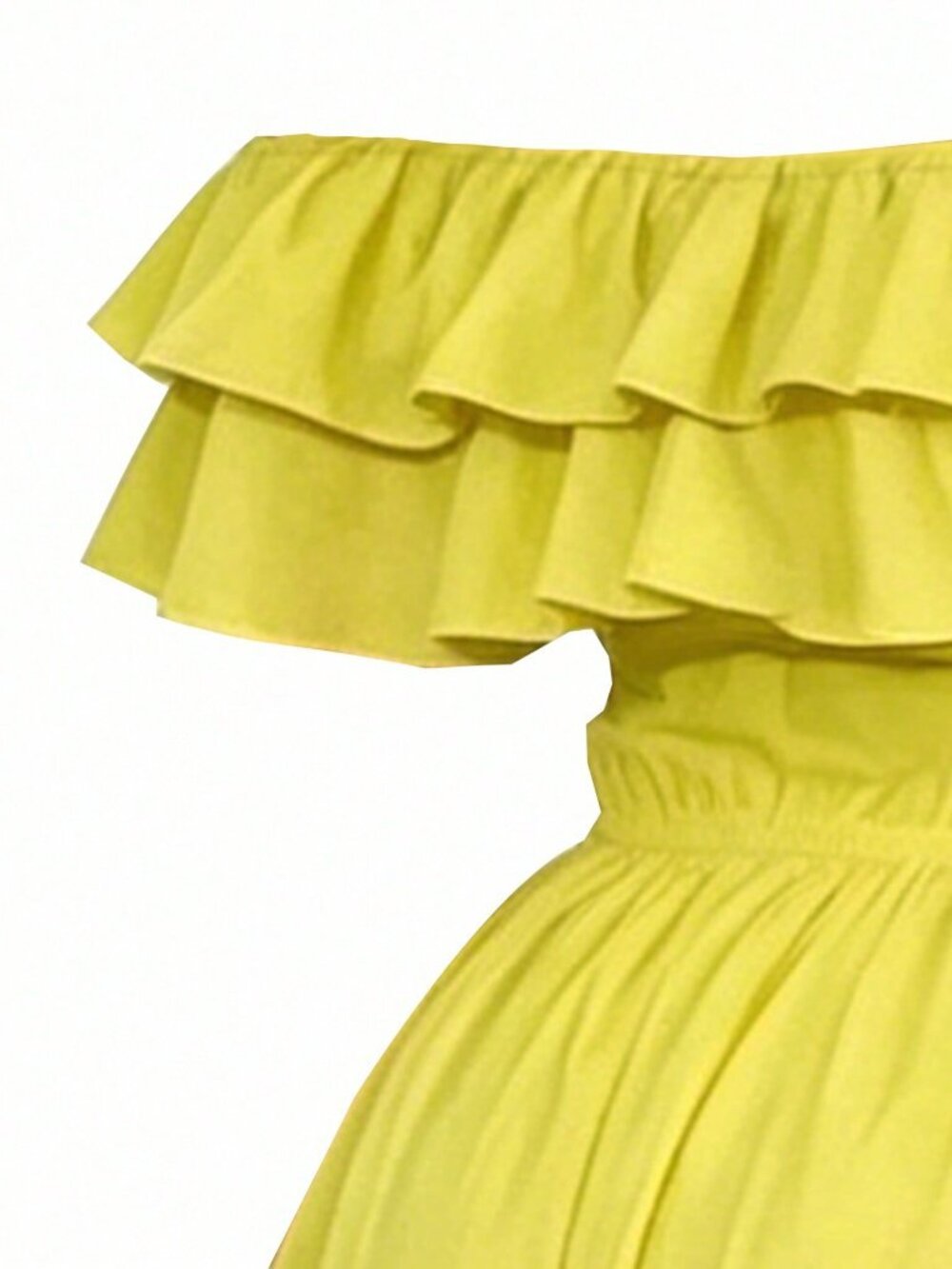 Yellow Boho Minimalist Women's Ruffle Trim Off-Shoulder Top - Picture 5 of 5